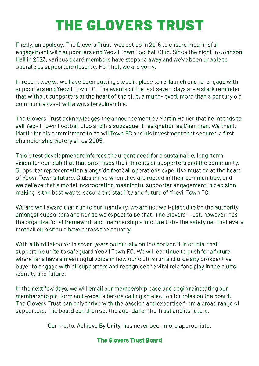 A statement from the Board, with apologies for the quality of the picture. JO