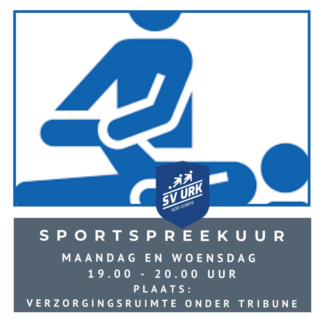 Vanaf deze week op maandag én WOENSDAG sportspreekuur van 19.00 tot 20.00 uur in de verzorgingsruimte onder de tribune.