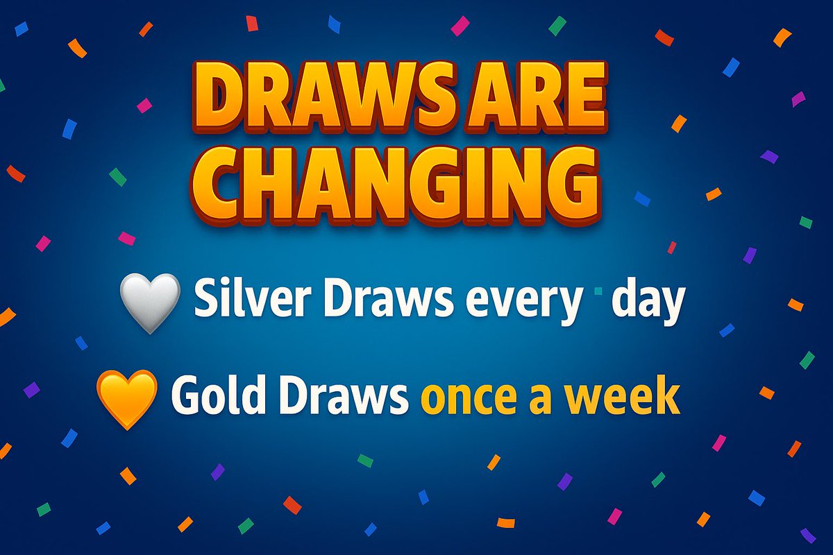 sprizeplay's tweet photo. ⚠️ Heads up: Sprize draws are changing

We’re phasing out hourly draws and moving to a new setup

PLAY SPRIZE: https://t.co/o7CzRjhALv 

 🩶 Silver Draws every day
 💛 Gold Draws once a week

We know hourly draws were a vibe. Quick wins and lots of action. This shift is a bit of a change but here’s what stays strong:

🪙 Silver draws are now open to everyone no more gates
📆 Gold draws are weekly with higher stakes and a clean structure

🤝 Less noise more focus every draw means more

It’s a different rhythm but one we think keeps Sprize clean and exciting moving forward

Thanks for rolling with us 🛠️