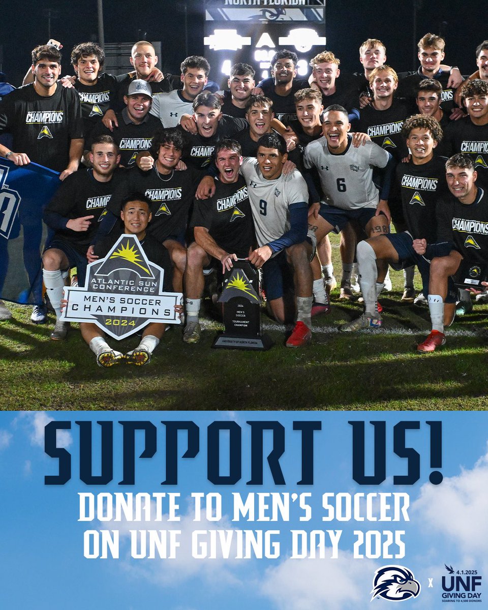 #UNFGivingDay is HERE! 

Be a part of our soar to 4,500 donors and make your gift of any size TODAY to our men’s soccer fund at bit.ly/GivingDay25MSOC to support our students-athletes!

Give at bit.ly/GivingDay25MSOC!

#SwoopAndSupport