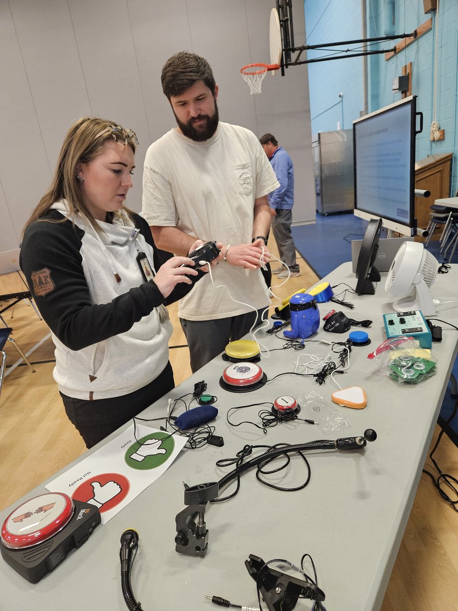 ATpgcps's tweet photo. AT Consultants Antoinette and Dominique provided Assistive Technology and the use of Switches in APE to @pgcps APE teachers and Speech and Language Pathologists. https://t.co/iT78hwJbWS