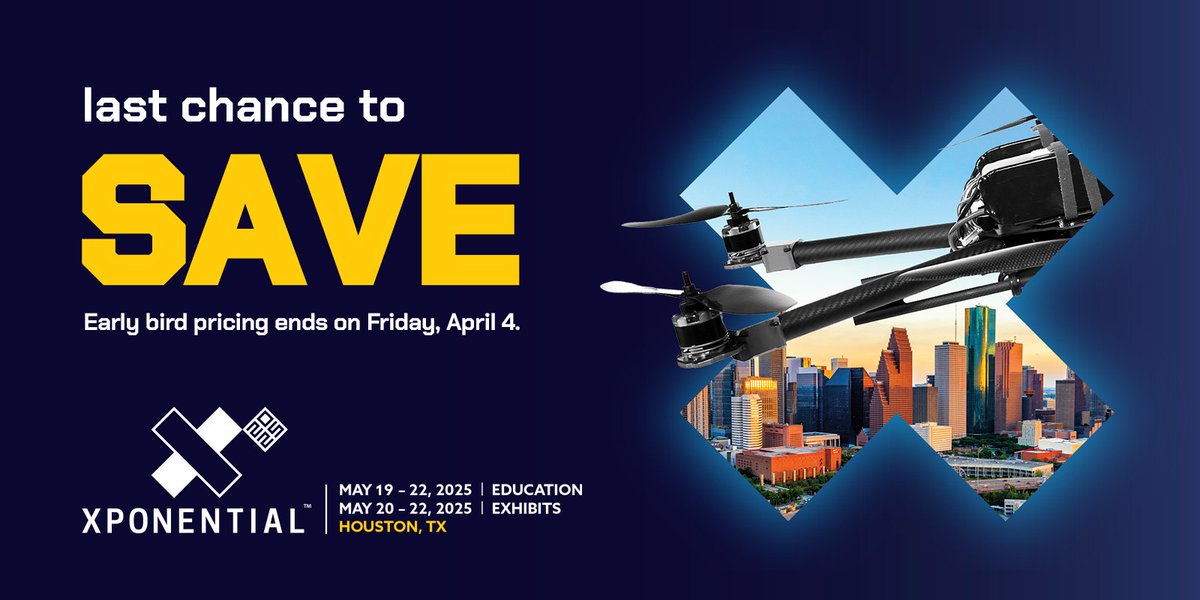 Association for Uncrewed Vehicle Systems Intl (@auvsi) on Twitter photo 🚨 Early bird pricing for <a href="/XPONENTIALshow/">XPONENTIAL 2025</a> ends April 4!
Hear from leaders like:
🎤 <a href="/FAA_Chris/">Chris Rocheleau</a> (@FAA)
🎤 Lieutenant General Francis L. Donovan, Vice Commander (<a href="/USSOCOM/">USSOCOM</a>)
🎤 <a href="/brandontseng2/">Brandon Tseng</a> (<a href="/shieldaitech/">Shield AI</a>)
🎟️ Save now: xponential.org/attendee_regis…
#XPO25 #UncrewedSystems #Innovation 🚨 Early bird pricing for <a href="/XPONENTIALshow/">XPONENTIAL 2025</a> ends April 4!
Hear from leaders like:
🎤 <a href="/FAA_Chris/">Chris Rocheleau</a> (@FAA)
🎤 Lieutenant General Francis L. Donovan, Vice Commander (<a href="/USSOCOM/">USSOCOM</a>)
🎤 <a href="/brandontseng2/">Brandon Tseng</a> (<a href="/shieldaitech/">Shield AI</a>)
🎟️ Save now: xponential.org/attendee_regis…
#XPO25 #UncrewedSystems #Innovation