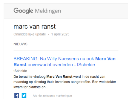 vanranstmarc's tweet photo. Vrienden belden mijn familie op omdat ze op internet gelezen hadden dat ik overleden was.
Dat vergeef ik jullie nooit, @tscheldt. Dit is geen aprilgrap meer. Dit is misdadig!!!
@federalepolitie @PZAntwerpen https://t.co/SjasLHvKpH