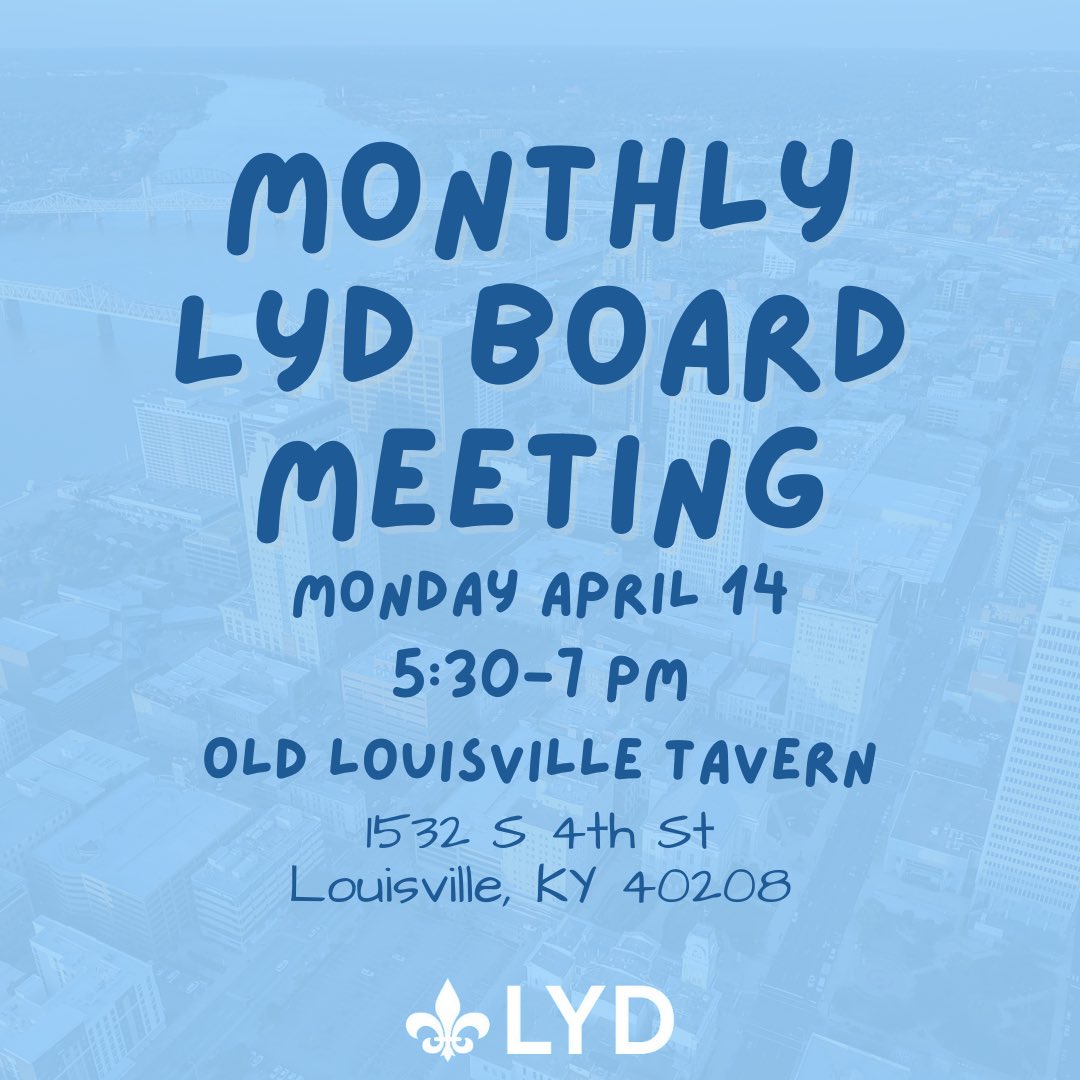 LouYoungDems's tweet photo. Join us for our monthly board meeting on Monday, April 14th, from 5:30-7 PM at Old Louisville Tavern. We’ll be discussing important updates, upcoming events, and ways to get involved. Come grab a drink or dinner, meet fellow young Democrats, and help shape the future! https://t.co/s1sTqcLUlg