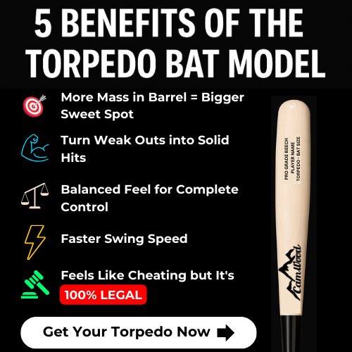 🚨CAMWOOD TORPEDO BAT‼️

Get it here : 
lddy.no/1lpzd
Use code HotBats

The Torpedo is a balanced bat and is built for POWER &amp; Control!

Knob: Tapered
Handle: Medium
Barrel: Torpedo
Feel: Balanced
Wood: Pro Grade Beech
Ships in 15 Days
90 day warranty