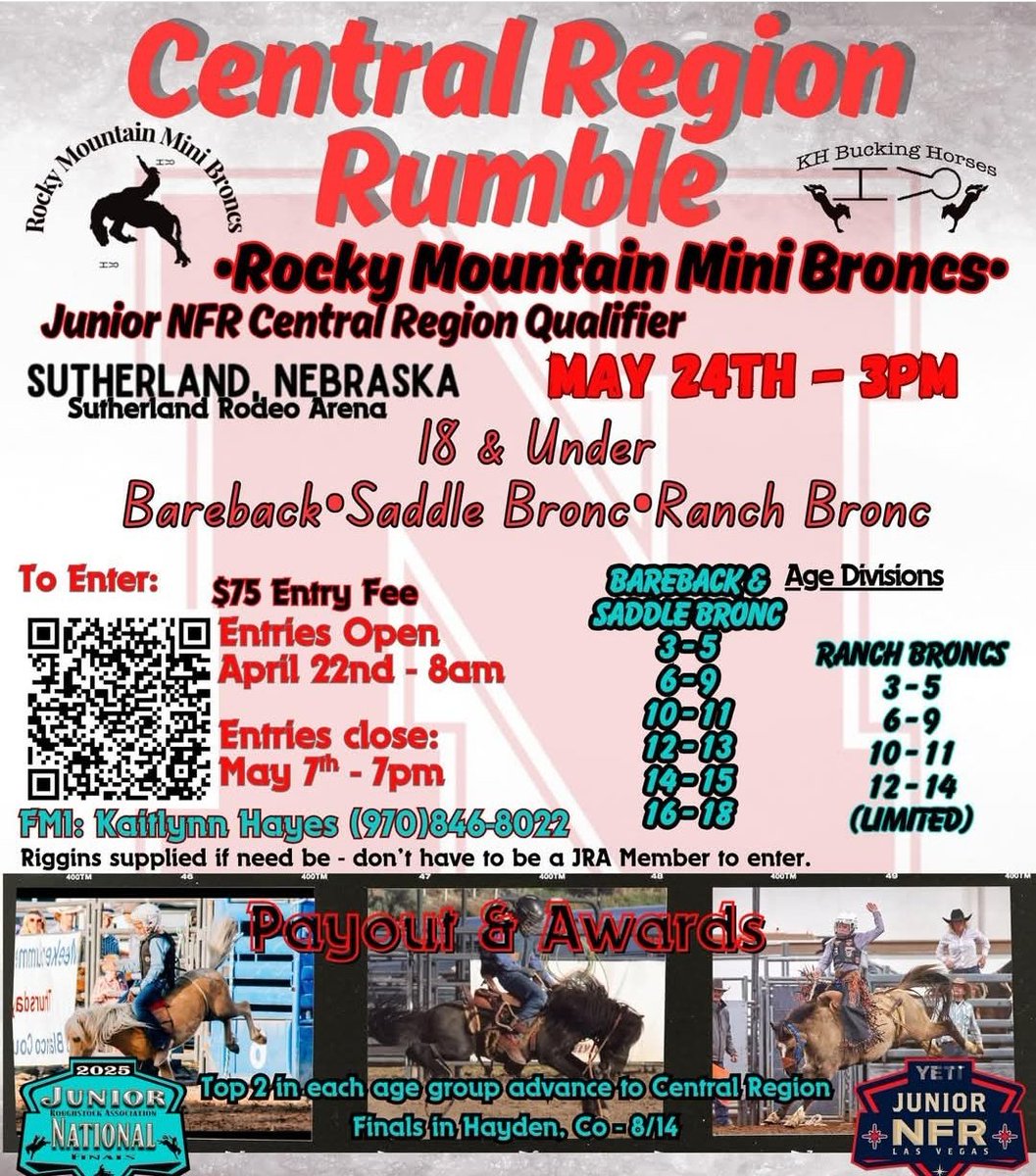 Central Region Rumble Mini Broncs May 24th at Sutherland Rodeo Arena in Sutherland, NE
#Nebraska #Rodeo