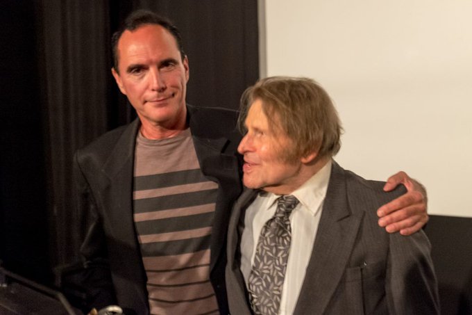 RIP to a great one: Mr. Bruce Glover. A true original,
and our outrageous Wyndham Bawtree in @scammerhead. Dir. Dan Zukovic and Bruce at
the Egyptian Theatre screening of the film, Los
Angeles, 2017. #BruceGlover <a href="/am_cinematheque/">American Cinematheque</a>