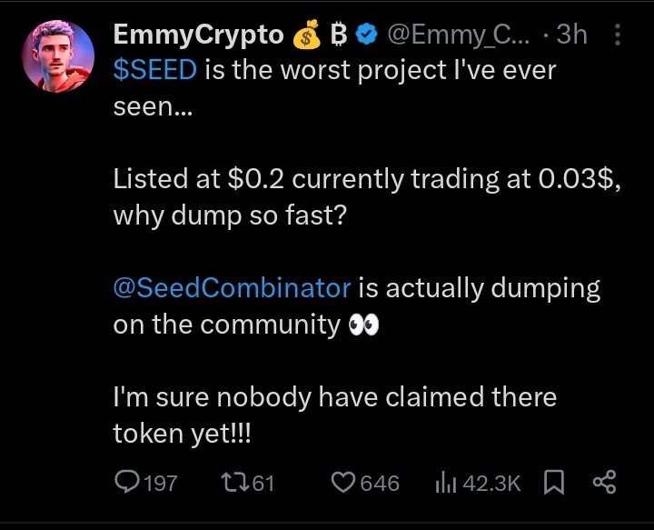 Lol from THIS.........to THIS
Yeah <a href="/SeedCombinator/">SEED Combinator 🌱</a> <a href="/0xDees/">Dees 🌱 SEED Coin</a> SEED is the most worst project I've ever seen, shame on you SEED #SEED #Scamseed #seedscam #seedairdropscam