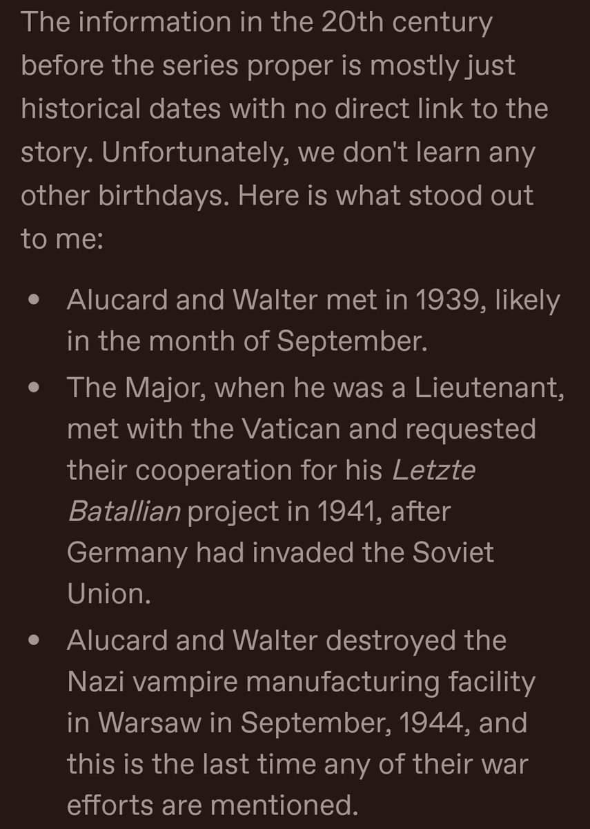 cloudynyxx's tweet photo. I translated the entire Hellsing timeline from the Hirano Expo. Link is in the replies. I won't post the whole thing here, only the highlights. Most of the new information is about Alucard/Vlad III, everything else is just historical dates and canon events. https://t.co/EfG93cimSR