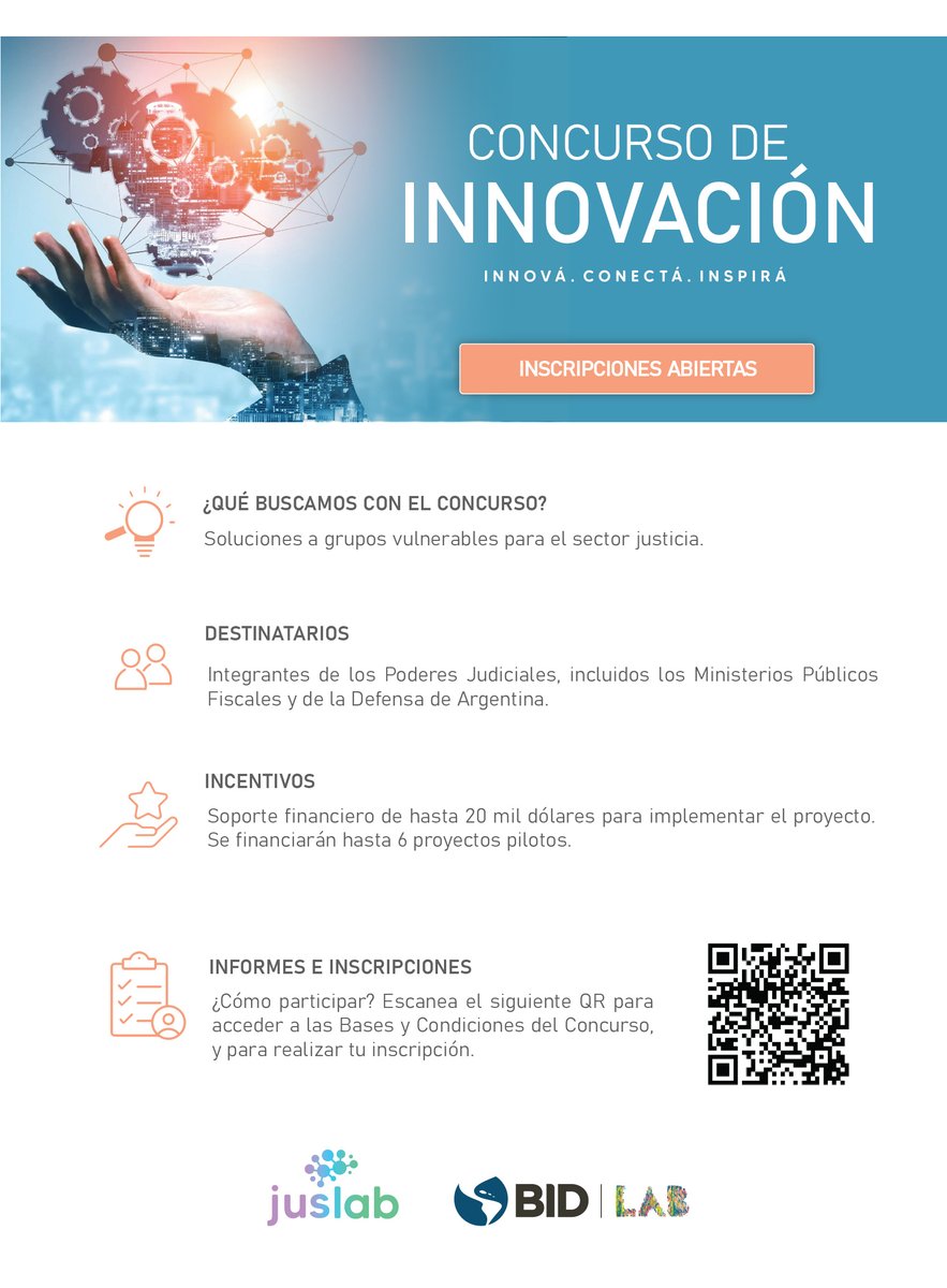¿Formas parte del sistema judicial en Argentina?
 
Este concurso #GovTech busca conectar soluciones #LegalTech con el poder judicial para mejorar el acceso a la justicia, especialmente para poblaciones vulnerables.
Innovación, impacto y colaboración real. Conoce los detalles y
