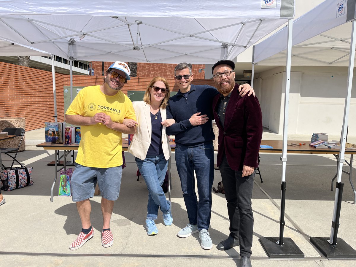 I got to hang with these kidlit champions Saturday at the Torrance Innovation Festival. Amazing crowds/kids/cheeseburgers, all courtesy of the amazing Alex Ross (yellow shirt) of Torrance USD. And thank you B&amp;N Torrance for the book sales. It really does take a village!