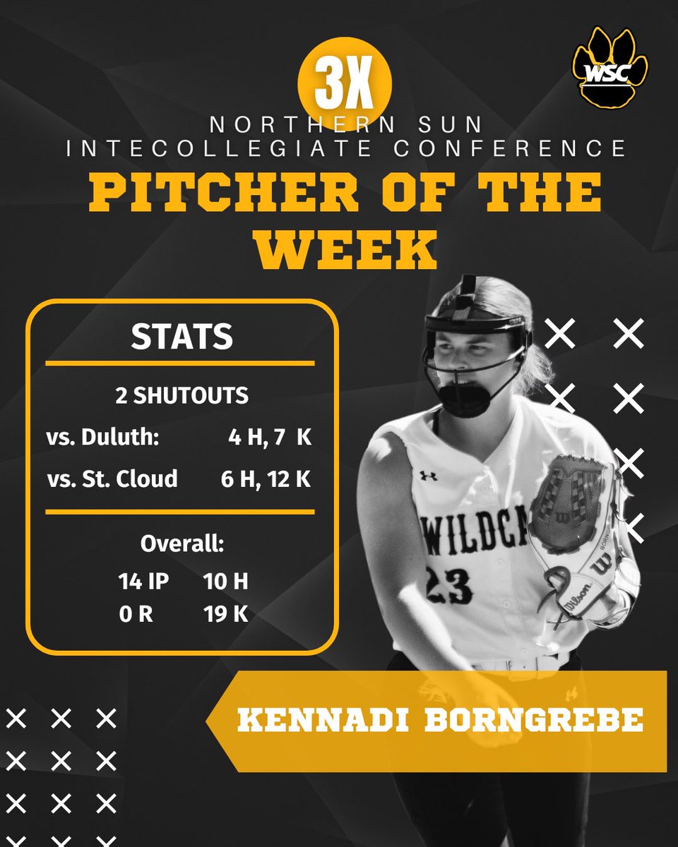 WSC Softball (@wscwildcatsb) on Twitter photo AND AGAIN ๐ฃ๏ธ
Congrats <a href="/kenborngrebe/">Kennadi Borngrebe</a> for earning NSIC Pitcher of the Week for the THIRD time this season!
#GoCats AND AGAIN ๐ฃ๏ธ
Congrats <a href="/kenborngrebe/">Kennadi Borngrebe</a> for earning NSIC Pitcher of the Week for the THIRD time this season!
#GoCats