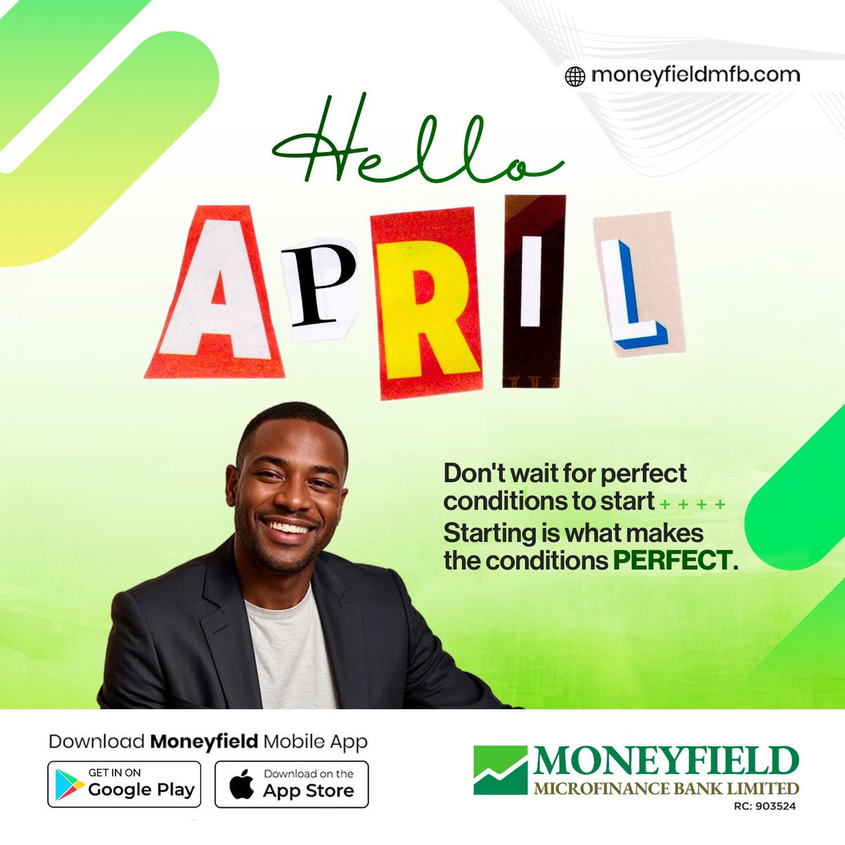 moneyfieldmfb's tweet image. New month, new opportunities! The best conditions come from taking action. Let’s make April amazing! #TakeTheLeap #MoneyfieldMFB