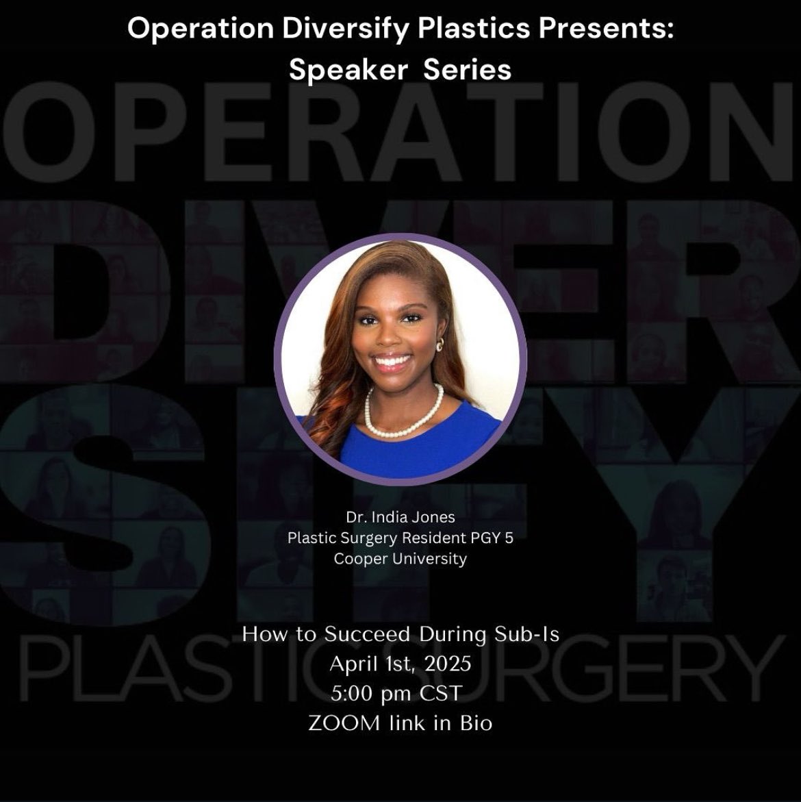 TONIGHT!

Join us for the ODP Series featuring Dr. India Jones, PGY-5 Plastic Surgery Resident at Cooper University!

She’ll be sharing tips on How to Succeed During Sub-Is — don’t miss it!

April 1st | 5:00 PM CST ✨ 

Zoom link in bio. 🔗
