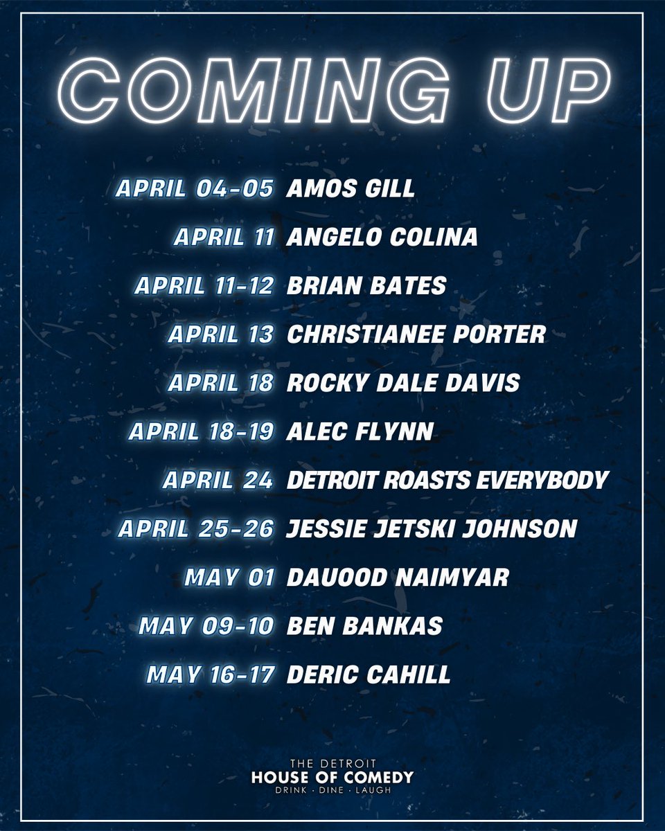 🔥 The hottest acts are hitting the stage these next few weeks—don’t miss your chance to see them live! 🤩

🎟️ Secure your tickets now before they’re gone—grab them online today!

#comedy #comedian #standup #comedyshow #standupcomedian #houseofcomedy #detroit #thingstodoindetroit
