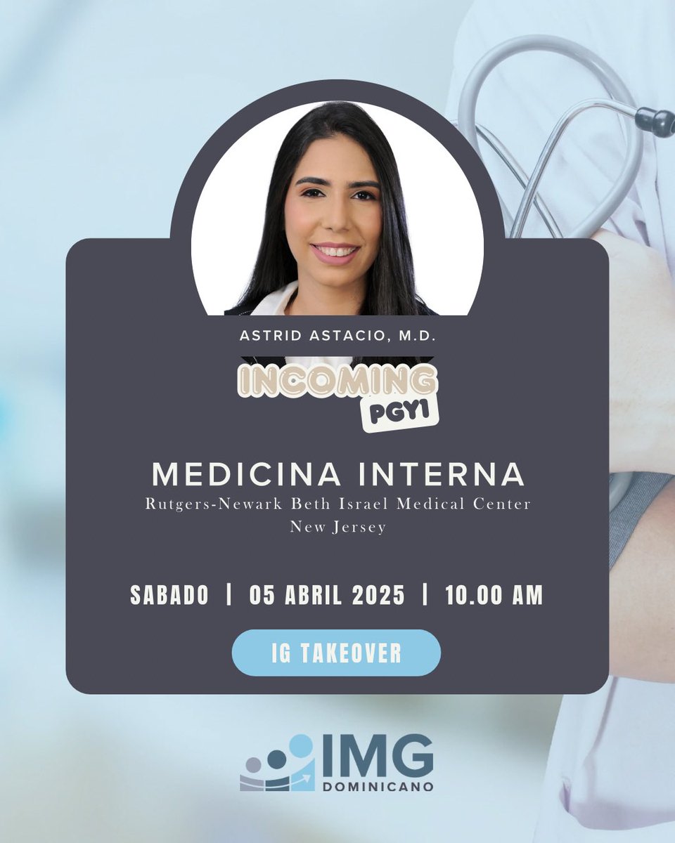 ATENCIÓN🚨 Nuestro primer Instagram Takeover‼️

A petición de nuestros miembros, esta es tu oportunidad de hacer todas tus preguntas a nuestra querida Astrid. 🇩🇴🙌🏻

Egresada de la Universidad Nacional Pedro Henríquez Ureña.

#InternalMedicine #Match2025 #NewJersey #IMGDOMINICANO
