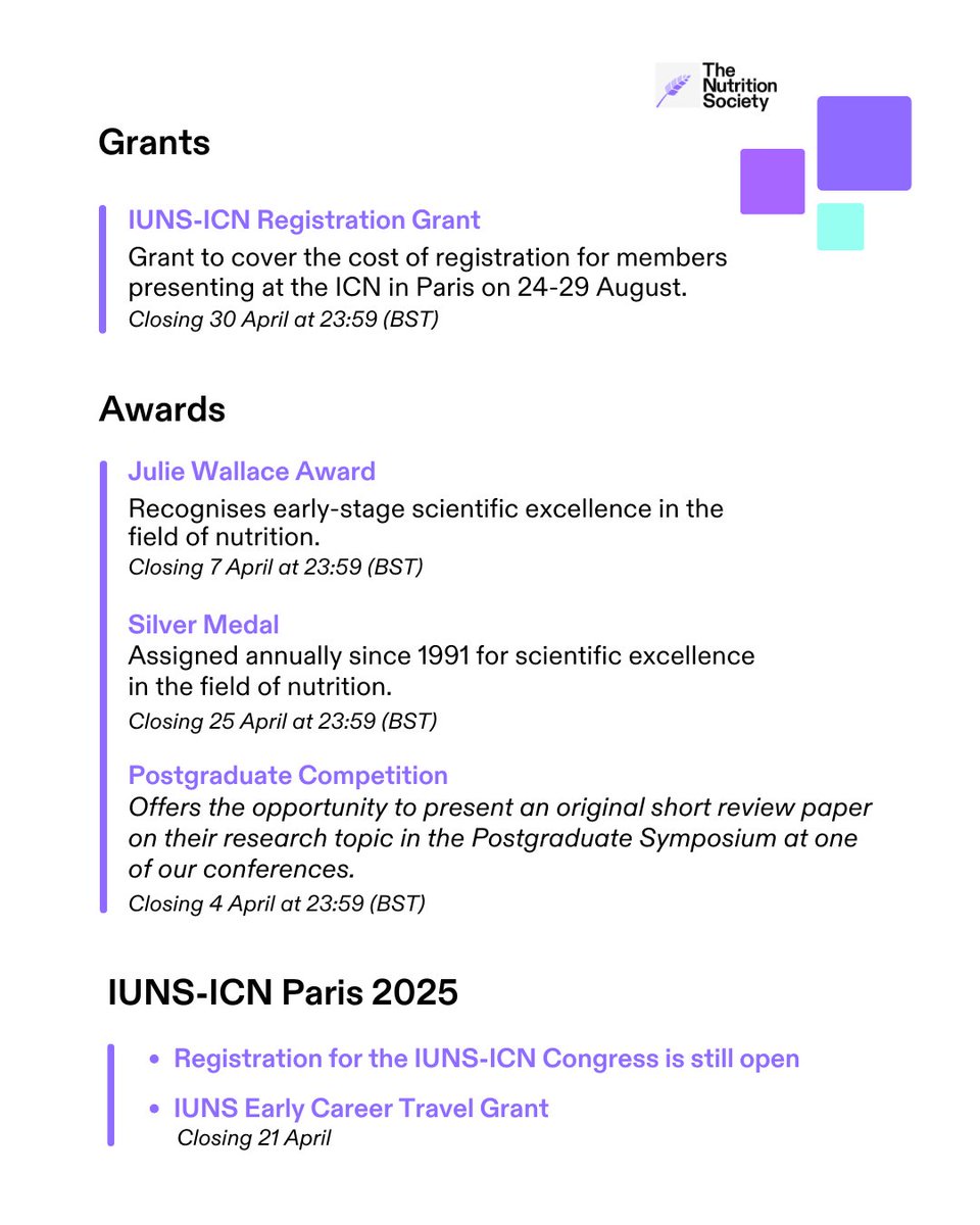 Nutrition Society (@nutritionsoc) on Twitter photo Don't miss out on #NutritionOpportunities and key activities in April:
➡️New #NutritionCPD webinars bit.ly/3Xy94zQ
➡️#NutritionEvents bit.ly/4c5bGv7
➡️#NutritionAwards bit.ly/3QMhEHx
➡️ <a href="/icnparis2025/">IUNS International Congress on Nutrition 2025</a> bit.ly/47hJWRi Don't miss out on #NutritionOpportunities and key activities in April:
➡️New #NutritionCPD webinars bit.ly/3Xy94zQ
➡️#NutritionEvents bit.ly/4c5bGv7
➡️#NutritionAwards bit.ly/3QMhEHx
➡️ <a href="/icnparis2025/">IUNS International Congress on Nutrition 2025</a> bit.ly/47hJWRi