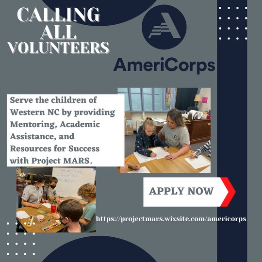 BBBSWNC's tweet image. Want to spend a school year helping local school children while earning money for college/career? Project MARS is recruiting adults who want to have fun while contributing to their communities.
#AmeriCorps #projectmars #bbbswnc #828isgreat #wncmountains #ncvolunteer #volunteernc