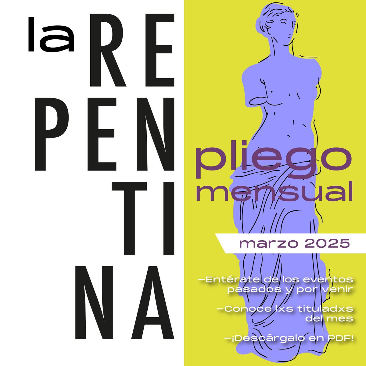 ✨La repentina pliego mensual edición  marzo✨
Encuentra información sobre eventosy todo sobre las actividades, conferencias у recorridos.

🔗Lectura WEB: larepentina.arquitectura.unam.mx/uploads/files/…
🔗 Imprimir: larepentina.arquitectura.unam.mx/uploads/files/…