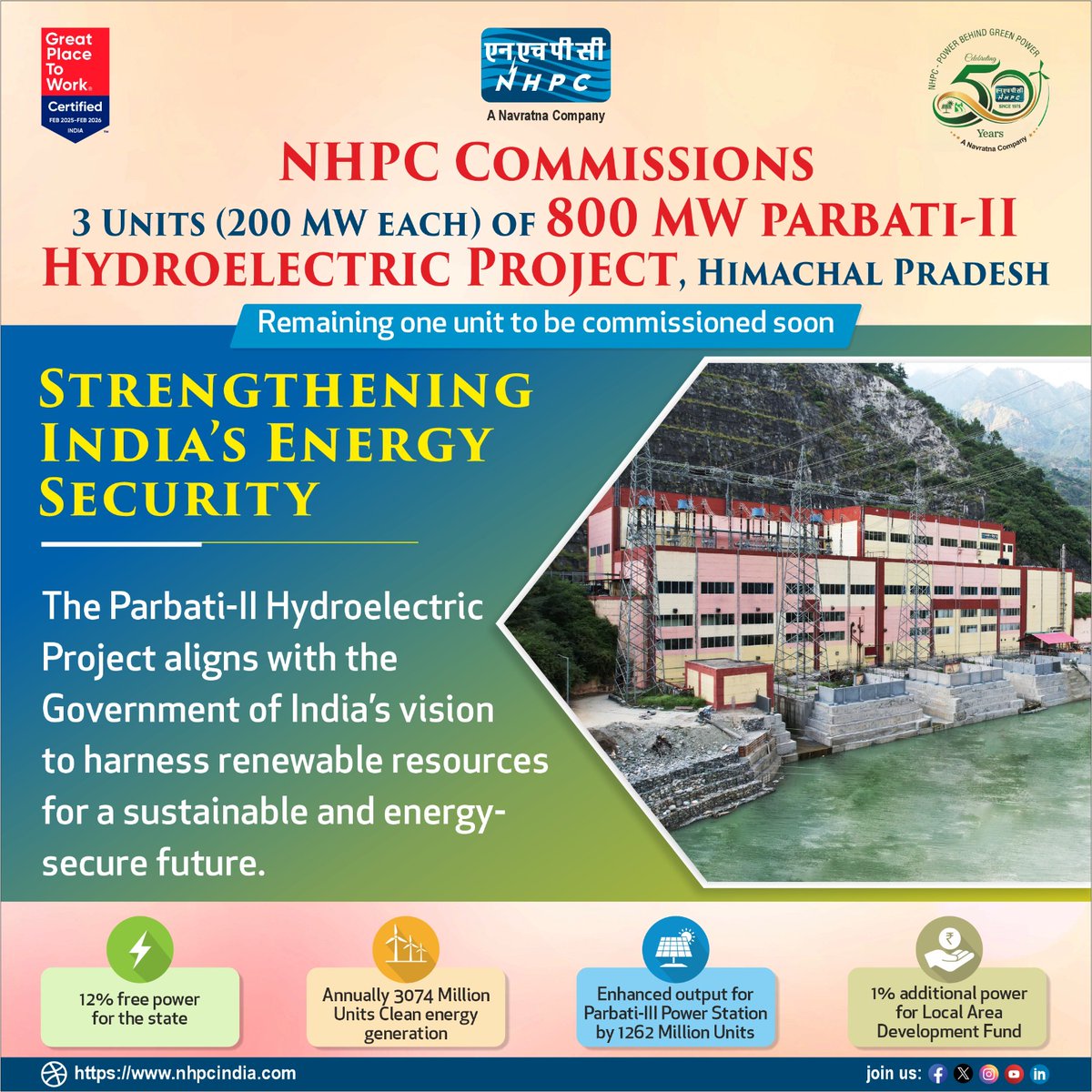 nhpcltd's tweet image. Strengthening India's Energy Security
#hydropower
#renewableenergy
#GreenEnergy
#Sustainability
#Parbati2
#commisioning
@MinOfPower @officeofmlk @PIB_India @PIBShimla @ANI @PTI_News