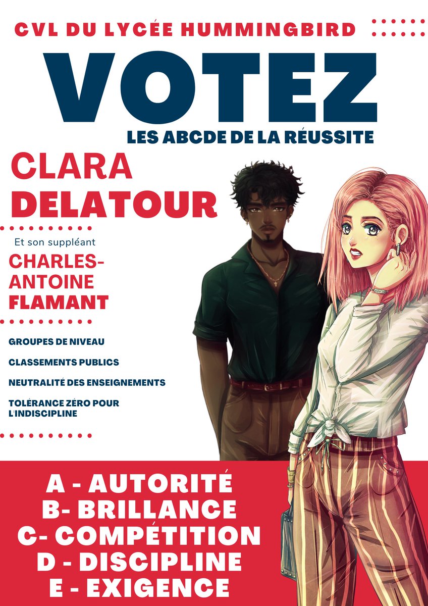 Suite à une plainte anonyme concernant votre statut de délégué.e non élu.e, des élections ont lieu dans le lycée afin d'élire le binôme qui vous remplacera. Voici l'affiche de candidature de la personne anonyme en question.