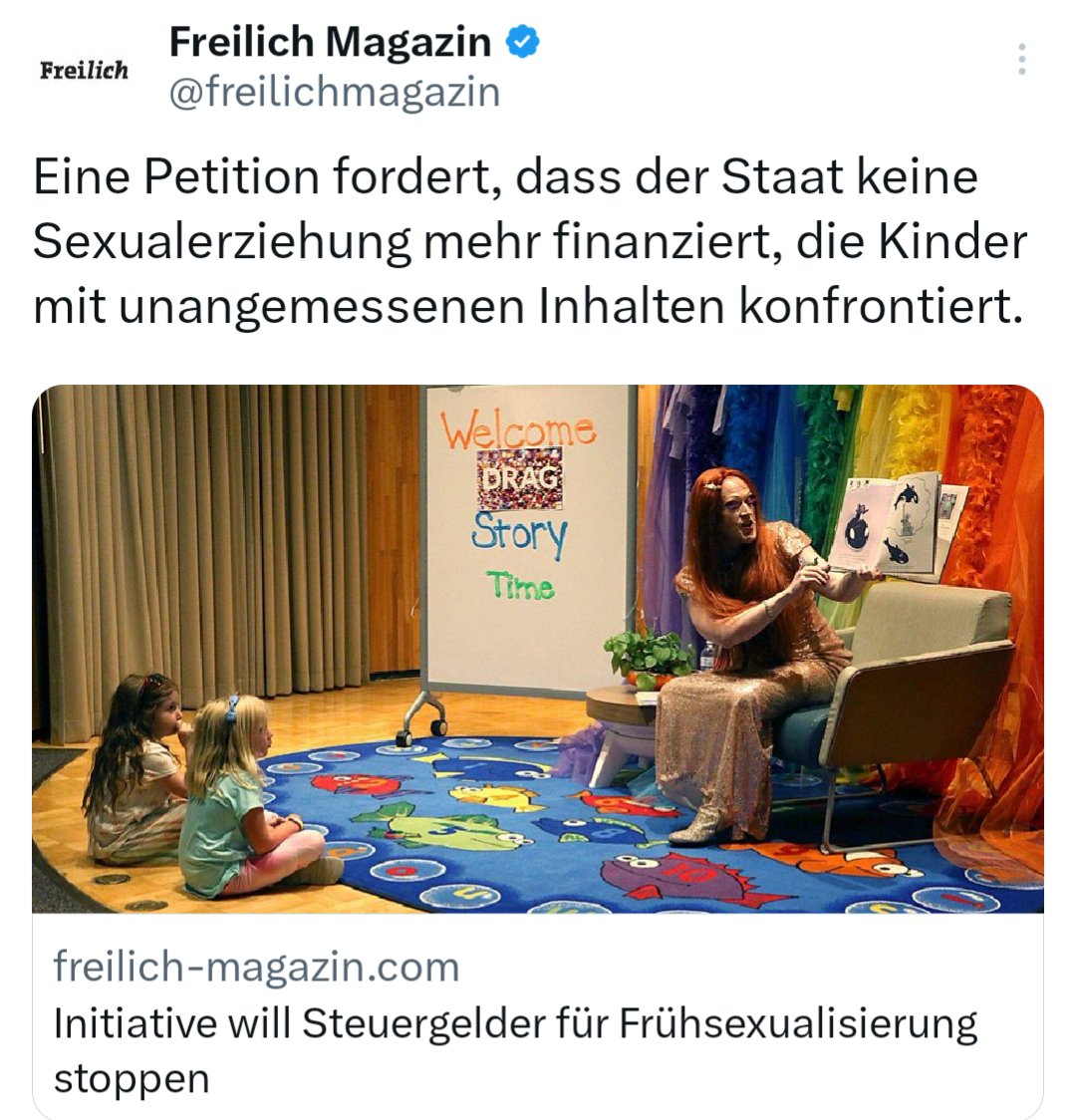 Keine Steuergelder für perverse Sexualkonzepte, die unsere Kinder gefährden. Helft aktiv mit, unsere Kinder zu schützen, und unterzeichnet diese Petition👇🏻
civilpetition.de/kampagne/kein-…

freilich-magazin.com/politik/initia…