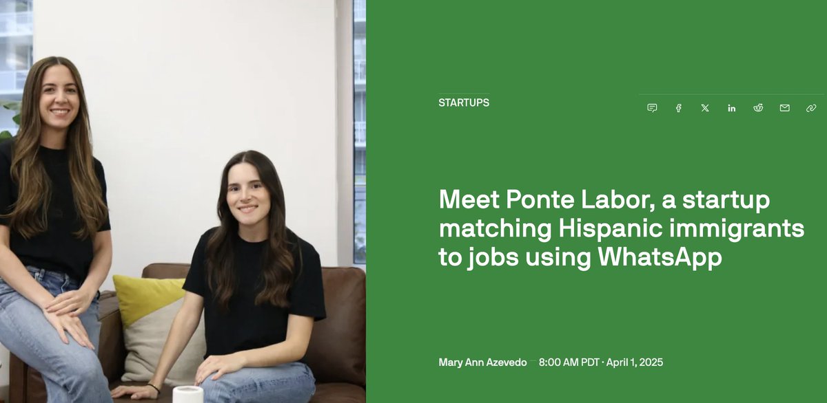 JC Bahr-de Stefano (@jbahrdestefano) on Twitter photo Very excited to announce <a href="/btv_vc/">Better Tomorrow Ventures</a>'s investment in Ponte and their seed funding round!
Ponte is bridging the growing gap b/w labor supply & demand in the U.S. by building the first labor platform for Hispanic immigrants. Their hiring platform pre-vets, matches, + onboards legally Very excited to announce <a href="/btv_vc/">Better Tomorrow Ventures</a>'s investment in Ponte and their seed funding round!
Ponte is bridging the growing gap b/w labor supply & demand in the U.S. by building the first labor platform for Hispanic immigrants. Their hiring platform pre-vets, matches, + onboards legally