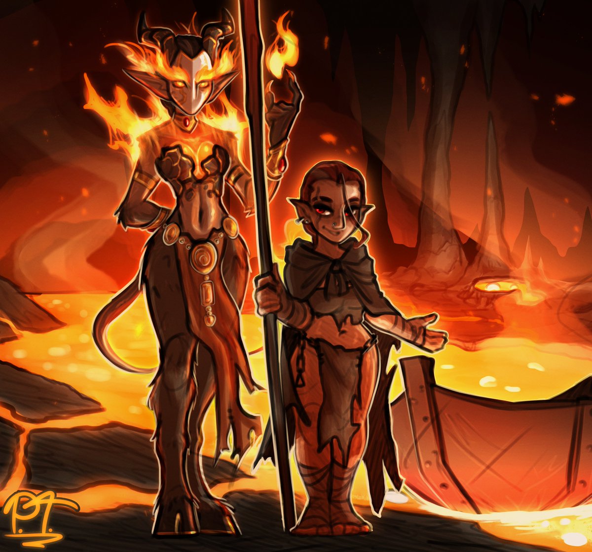 A beautiful stranger; A devil in wait

With stolen flesh, she steals your fate 

If you cross the molten stone 

Souls beware; the Ember Crone