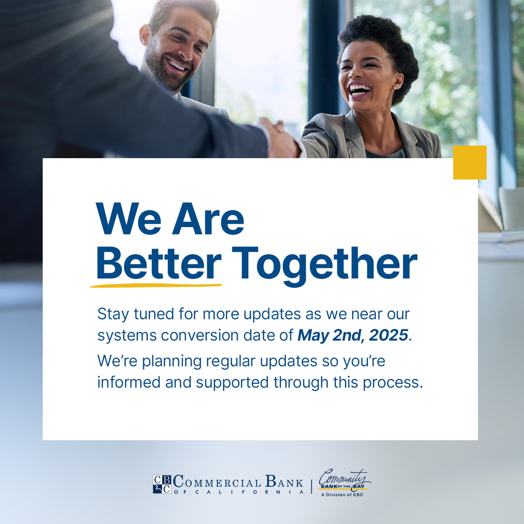 Innovation is at the heart of what we do, and that's why CBC transformed the banking experience to minimize friction and maximize efficiency.  We’re committed to evolving with you. 

#californiabanking #communitybanking