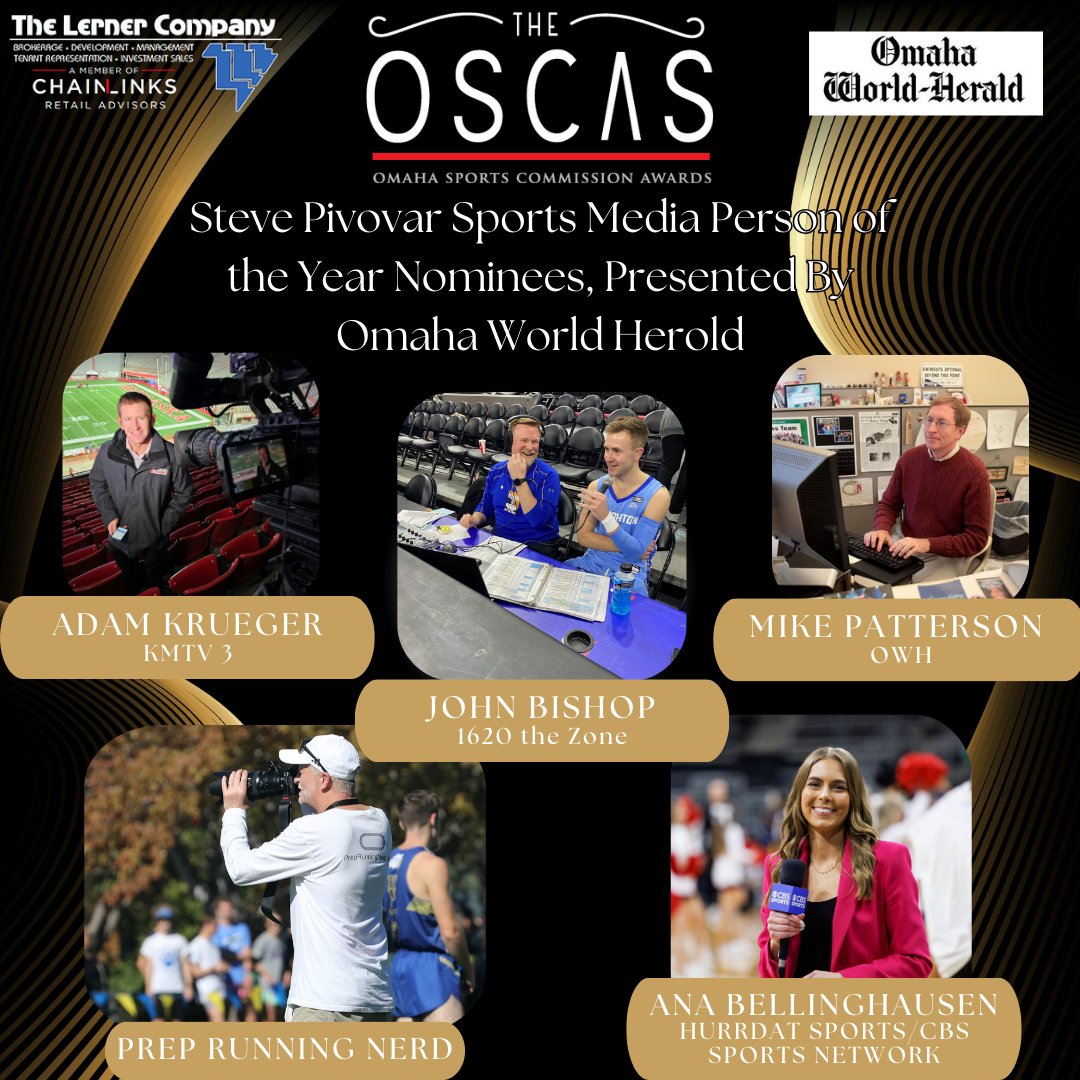 Omaha_Sport's tweet image. Here are your nominees for "Steve Pivovar Sports Media Person", presented by the Omaha World-Herold! Who are you voting for? Comment below and let us know. Voting opens April 7th!

@AdamKruegerTV | @JohnBishop71 | @MPattersonOWH | @PrepRunningNerd | @AnaBellMedia