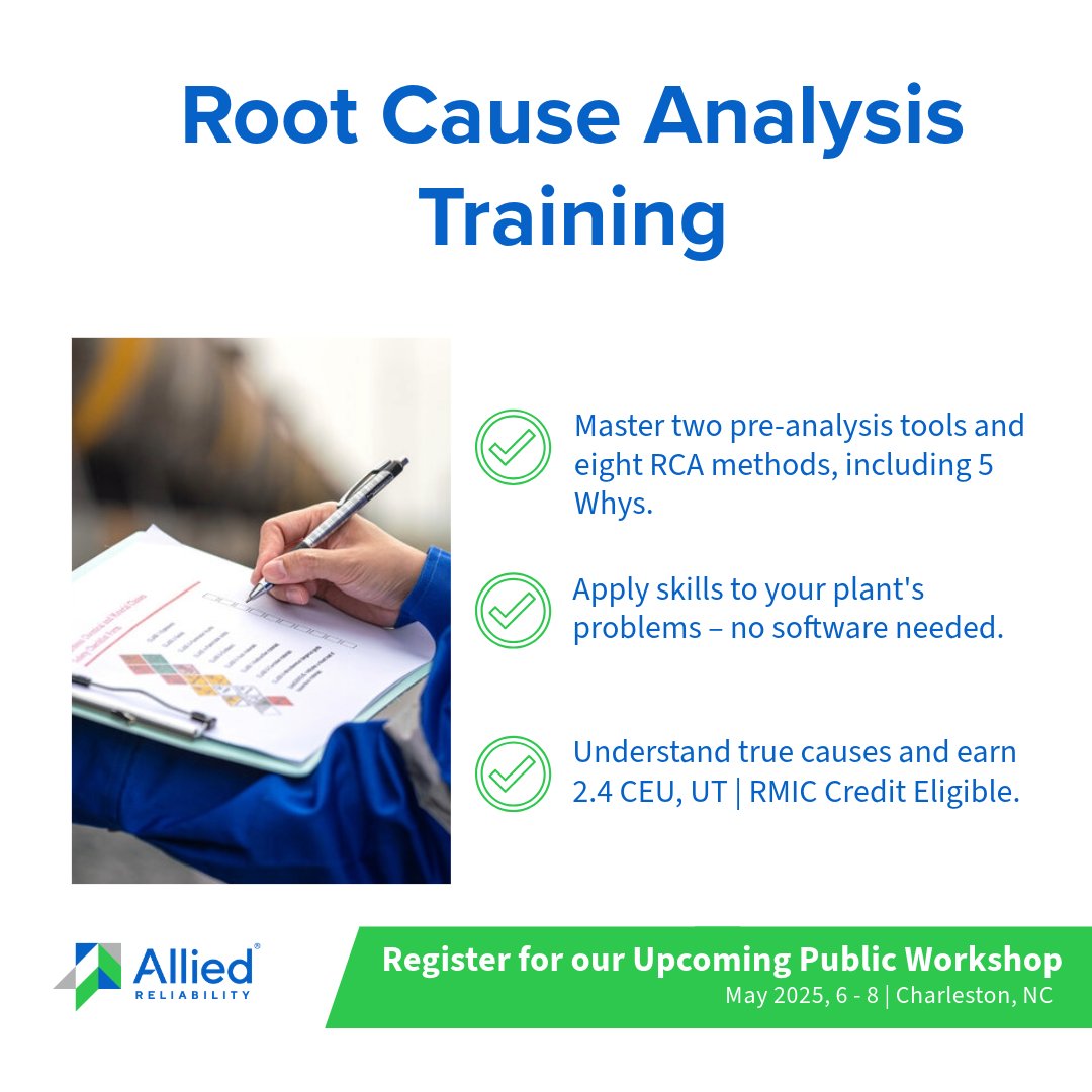 🔧 Stop chasing breakdowns—start solving them.

Our Root Cause Analysis (RCA) #Training equips your team to prevent failures, boost reliability, and save costs.
✅ Hands-on, practical
🎓 CEUs available

👉 Sign up now: hubs.li/Q03f8Mbz0

#RCA  #IndustrialReliability