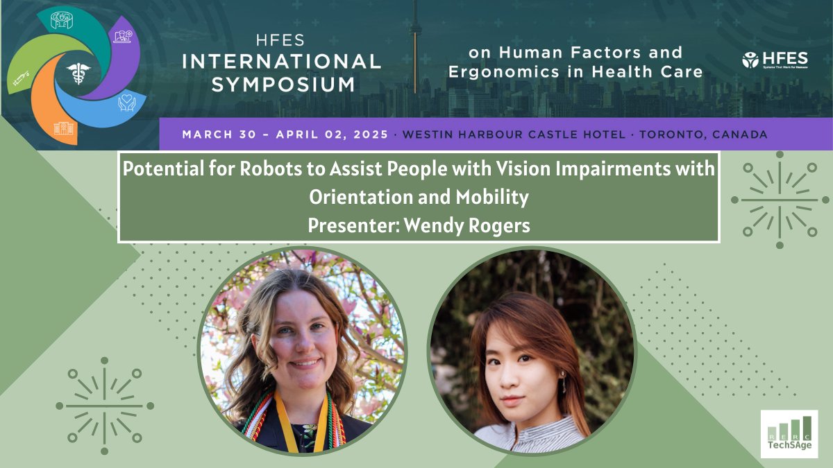TechSAgeRERC's tweet image. #ICYMI Maria Lusardi and Mimi Trinh presented @HFES Healthcare Symposium on #AssistiveRobots to support wayfinding for people with vision impairment
ow.ly/KtoV50VsgtY
#HFESymposium25 #HFES #humanfactors
@AHSIllinois @uofigrainger