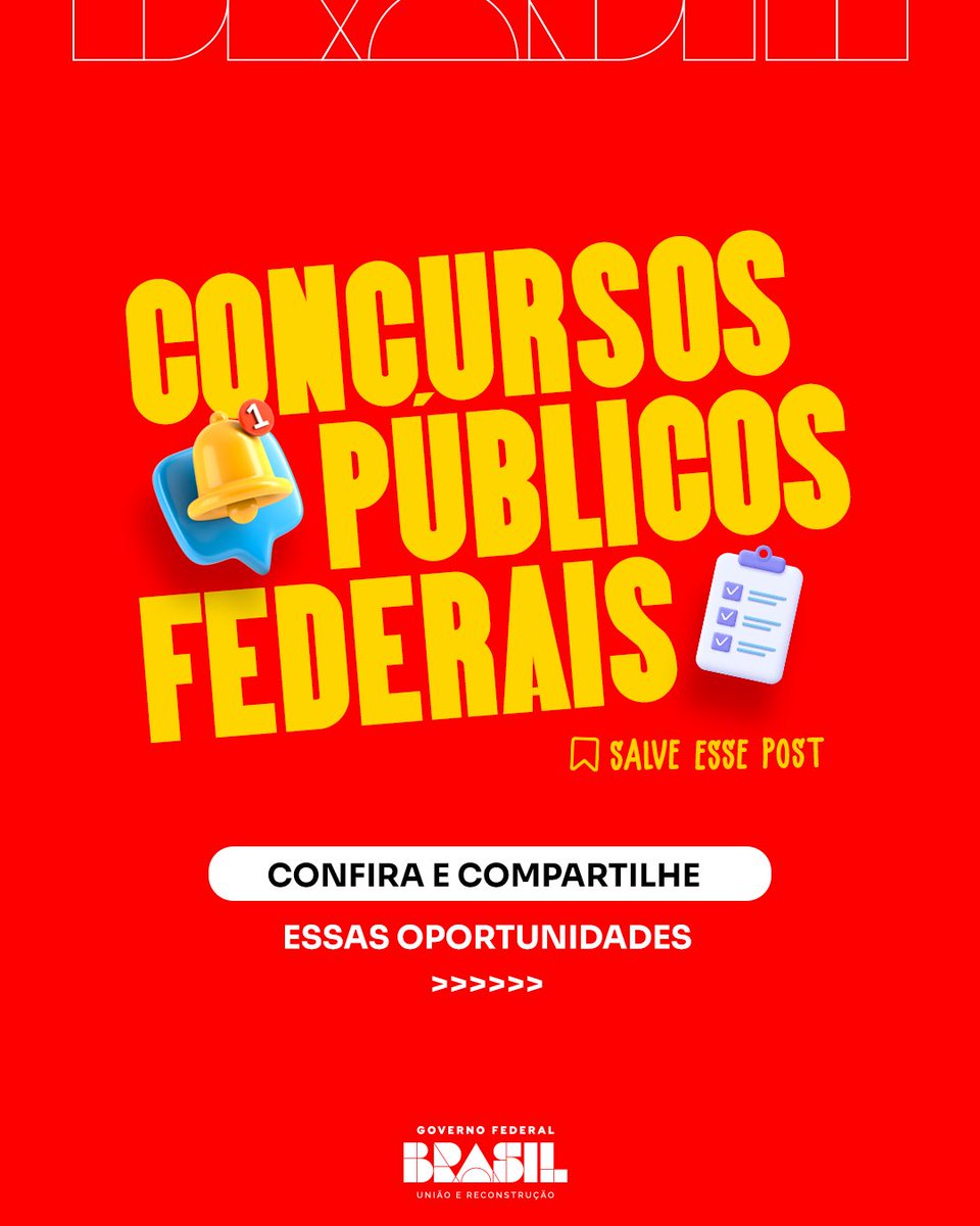 govbr's tweet image. 🇧🇷 Quer fazer parte do serviço público federal? Acompanhe a atualização de alguns concursos em andamento: tem banca definida, data de edital marcada e inscrições abertas! E também tem novidade para quem busca estágio remunerado! Arrasta pro lado para conferir. ⏩
