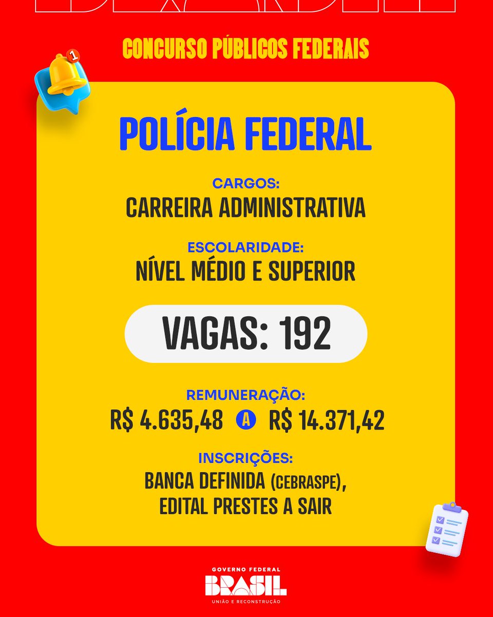 govbr's tweet image. 🇧🇷 Quer fazer parte do serviço público federal? Acompanhe a atualização de alguns concursos em andamento: tem banca definida, data de edital marcada e inscrições abertas! E também tem novidade para quem busca estágio remunerado! Arrasta pro lado para conferir. ⏩