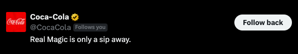 The project is sponsored by Coke, by <a href="/CocaCola/">Coca-Cola</a>.
Can you brag about something like that? 👇

😆And can you really afford not to follow back?