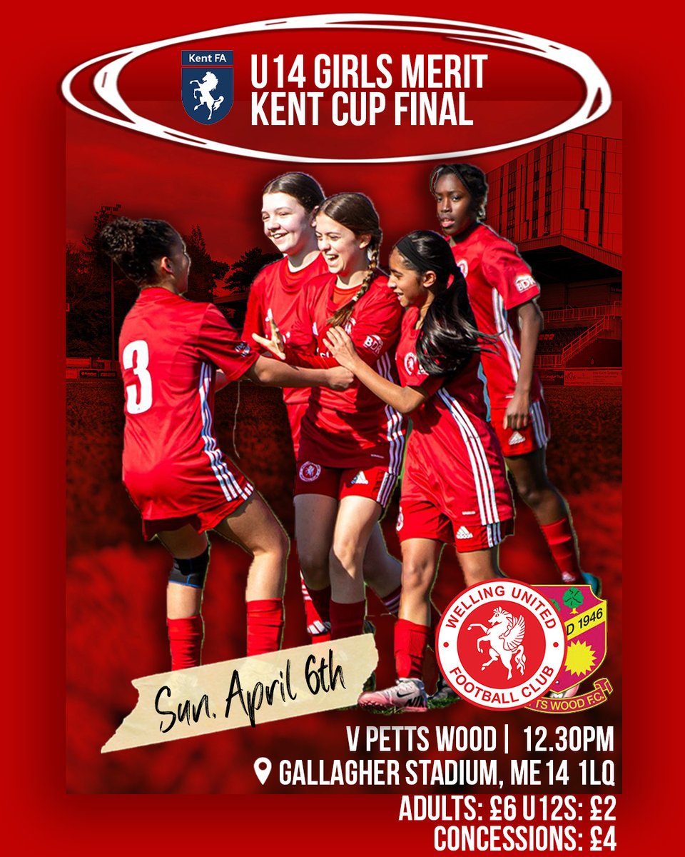 🏆 The Wings' U14s girls will be challenging for the Merit <a href="/KentFA/">Kent FA ⚽</a> Cup at Maidstone United's Gallagher Stadium on Sunday afternoon 🙌

Be there to back our girls as they battle for silverware! 
🔗app.fanbaseclub.com/Fan/Tickets/Ch…

@WellingGirls @wellingutdwfc  #wearewings