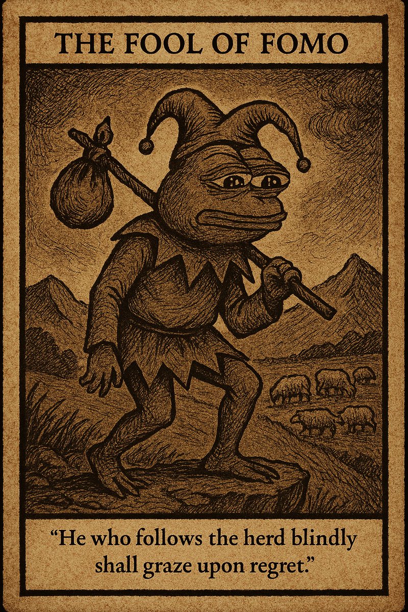 The Fool of FOMO
Jumps in without thinking, apes at the top, and regrets everything.

"He who follows the herd blindly shall graze upon regret"