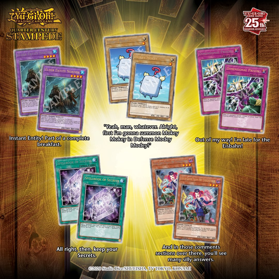 More cards coming in Quarter Century Stampede’s nostalgia sub-set! 

Each pack has 4 foils from the main 105-card set, including the hottest tournament cards, available in multiple rarities, plus 1 bonus nostalgia card per pack, always in Platinum or Quarter Century Secret Rare!