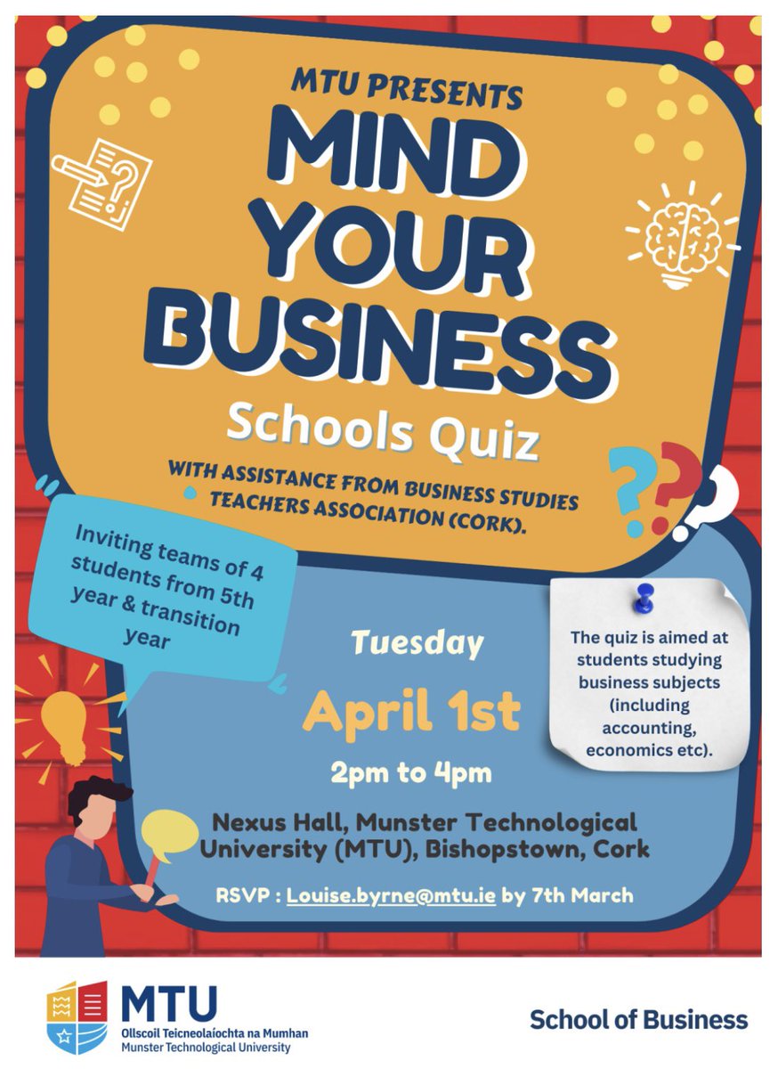 lecheileb's tweet photo. Our TY Business, Accounting &amp; Economics students showcased teamwork &amp; competitive spirit at the *Mind Your Business* quiz in @MTU_ie today! A fantastic day of learning &amp; fun—well done to all! 👏📊💡 #TYExperience #MindYourBusiness https://t.co/f7VirYbfWU