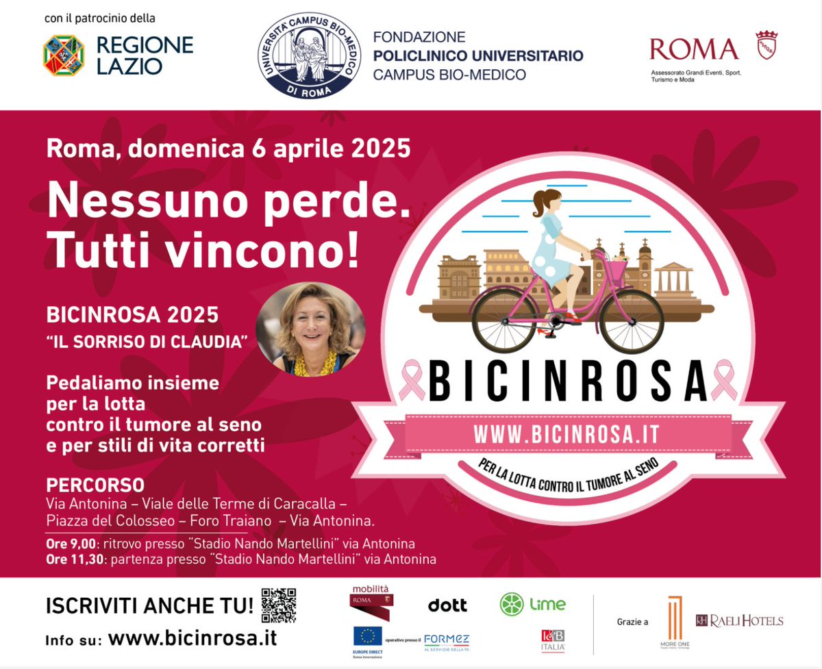 Campus Bio-Medico SpA (@cbm_spa) on Twitter photo Anche quest’anno torna Bici in Rosa, la manifestazione sportiva amatoriale promossa dalla Breast Unit della <a href="/PoliclinCampus/">Fondazione Policlinico Campus Bio-Medico</a>.
Partecipa anche tu il 6 aprile a #Bicinrosa dove “Nessuno perde, Tutti vincono”.
Scopri come qui —> bicinrosa.it Anche quest’anno torna Bici in Rosa, la manifestazione sportiva amatoriale promossa dalla Breast Unit della <a href="/PoliclinCampus/">Fondazione Policlinico Campus Bio-Medico</a>.
Partecipa anche tu il 6 aprile a #Bicinrosa dove “Nessuno perde, Tutti vincono”.
Scopri come qui —> bicinrosa.it