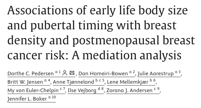 Dr. Dorthe Pedersen unpacks the paradoxical relationship between childhood body size, breast density, &amp; postmenopausal breast cancer risk among a large cohort of Danish women.

Listen here: buzzsprout.com/2195469/episod…