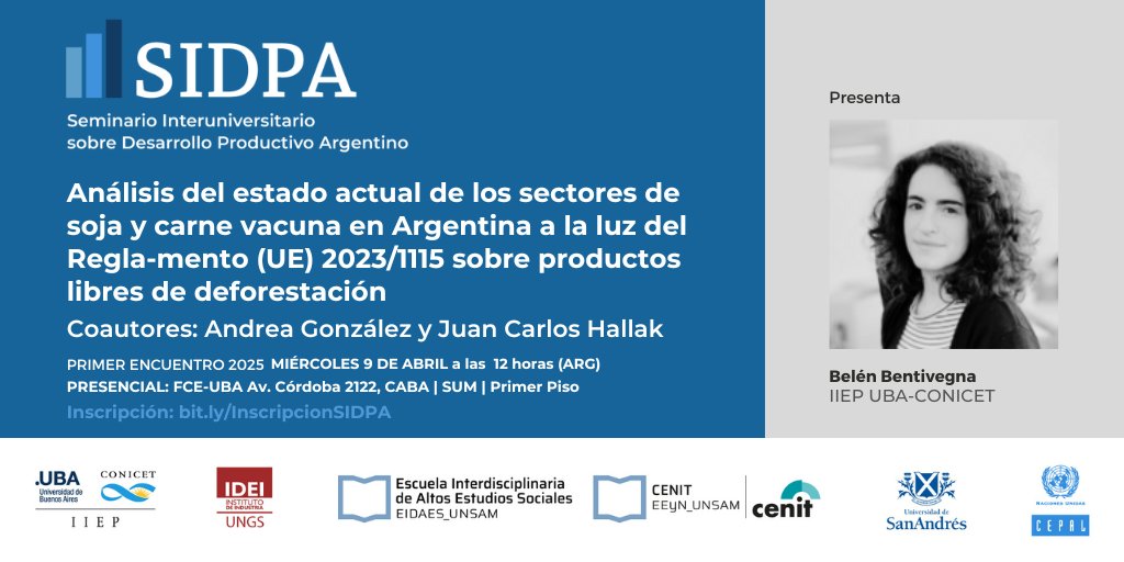 SIDPA (@sidpaseminario) on Twitter photo 📣¡El Miércoles 9 de abril hay #SIDPA!
<a href="/UBAeconomicas/">Facultad de Cs. Económicas UBA</a> a las 12 h
🗣️ <a href="/BelBenti/">Belén Bentivegna ⭐⭐⭐🇦🇷</a>
Coautores Andrea Gonzáles y <a href="/juancahallak/">Juan Carlos Hallak</a>
<a href="/iiep_oficial/">Instituto Interdisciplinario de Economía Política</a>
➕INFO sidpa.economicas.uba.ar 📣¡El Miércoles 9 de abril hay #SIDPA!
<a href="/UBAeconomicas/">Facultad de Cs. Económicas UBA</a> a las 12 h
🗣️ <a href="/BelBenti/">Belén Bentivegna ⭐⭐⭐🇦🇷</a>
Coautores Andrea Gonzáles y <a href="/juancahallak/">Juan Carlos Hallak</a>
<a href="/iiep_oficial/">Instituto Interdisciplinario de Economía Política</a>
➕INFO sidpa.economicas.uba.ar