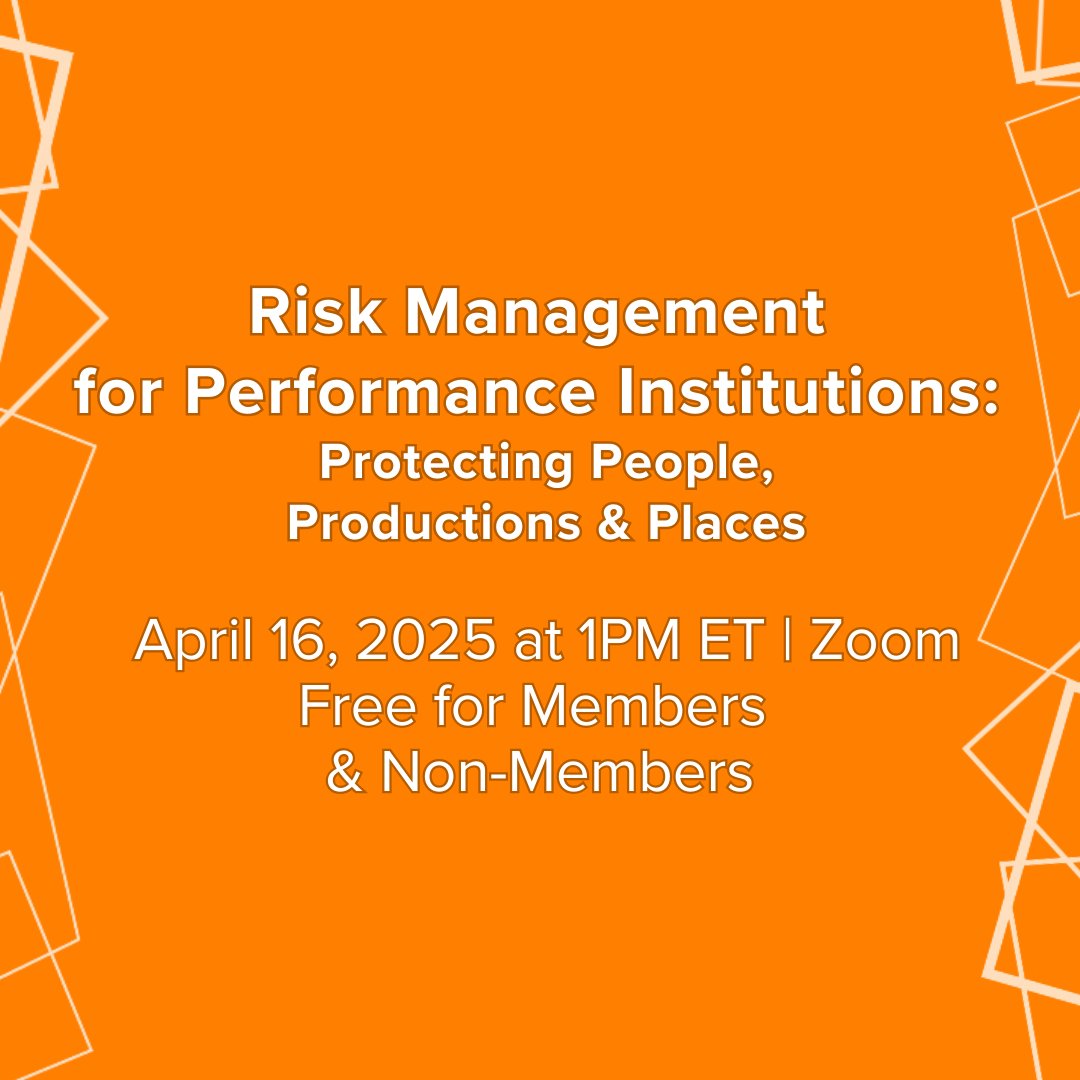 Join us on Wed April 16 for a session with Front Row Insurance who will lead a session of common risks for performance organizations, insurance essentials and types of coverage, and discuss emerging issues and ways to prevent liability.

tinyurl.com/Risk0416