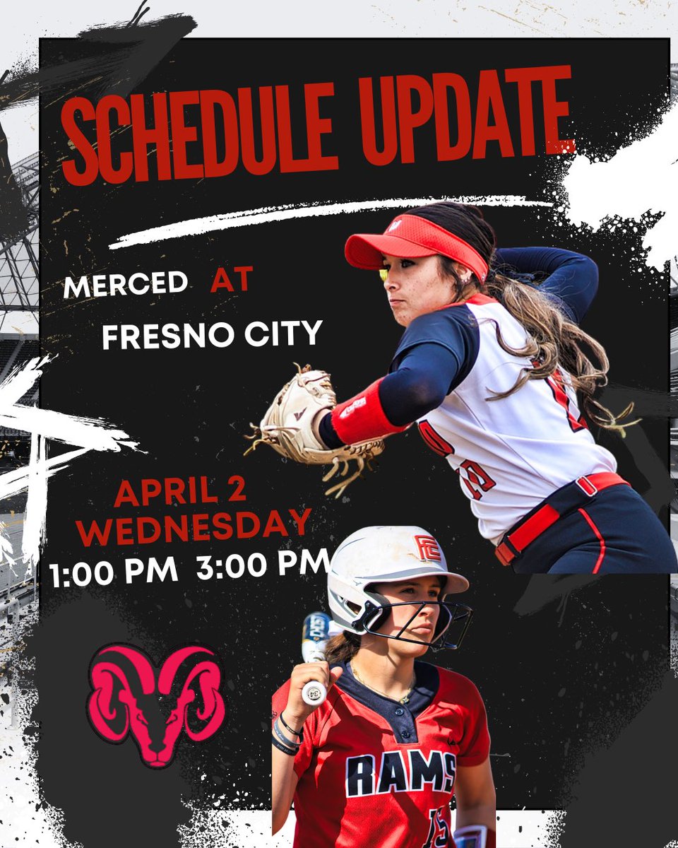 Due to expected weather in the Forecast ☔️💧Fresno City Softball has moved their Game to Wednesday. 
📅 April 2
⏰1:00PM 3:00 PM
📍Fresno City