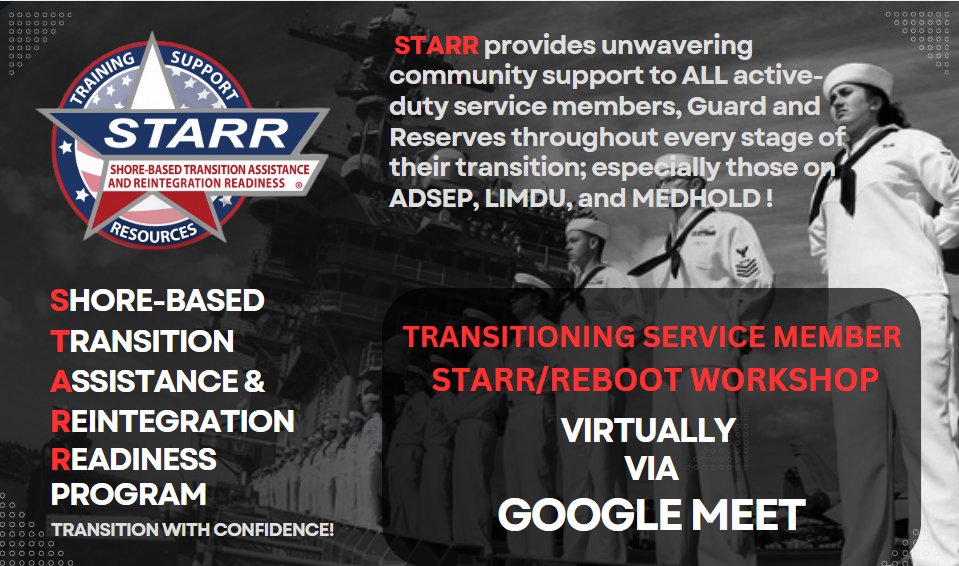 RebootWorkshop's tweet photo. 🎖️ Transitioning from military to civilian life? Join NVTSI's STARR Program to navigate your journey with confidence. Next virtual seminar: April 3rd. Register now! https://t.co/lcX7JTpo0s https://t.co/L8NOG9r8sp