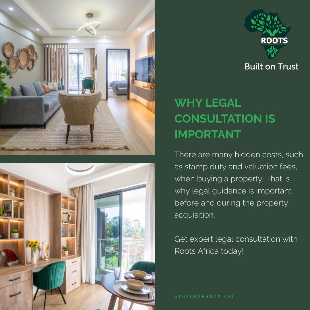 Hidden costs in property acquisition? 

Think of stamp duty, valuation fees &amp; more! Before #investing, ensure you have the right legal guidance. Roots Africa is here to help!

Get expert consultation today 
👉rootsafrica.co/offerings/lega…

#RealEstate #LegalSupport #RootsAfrica