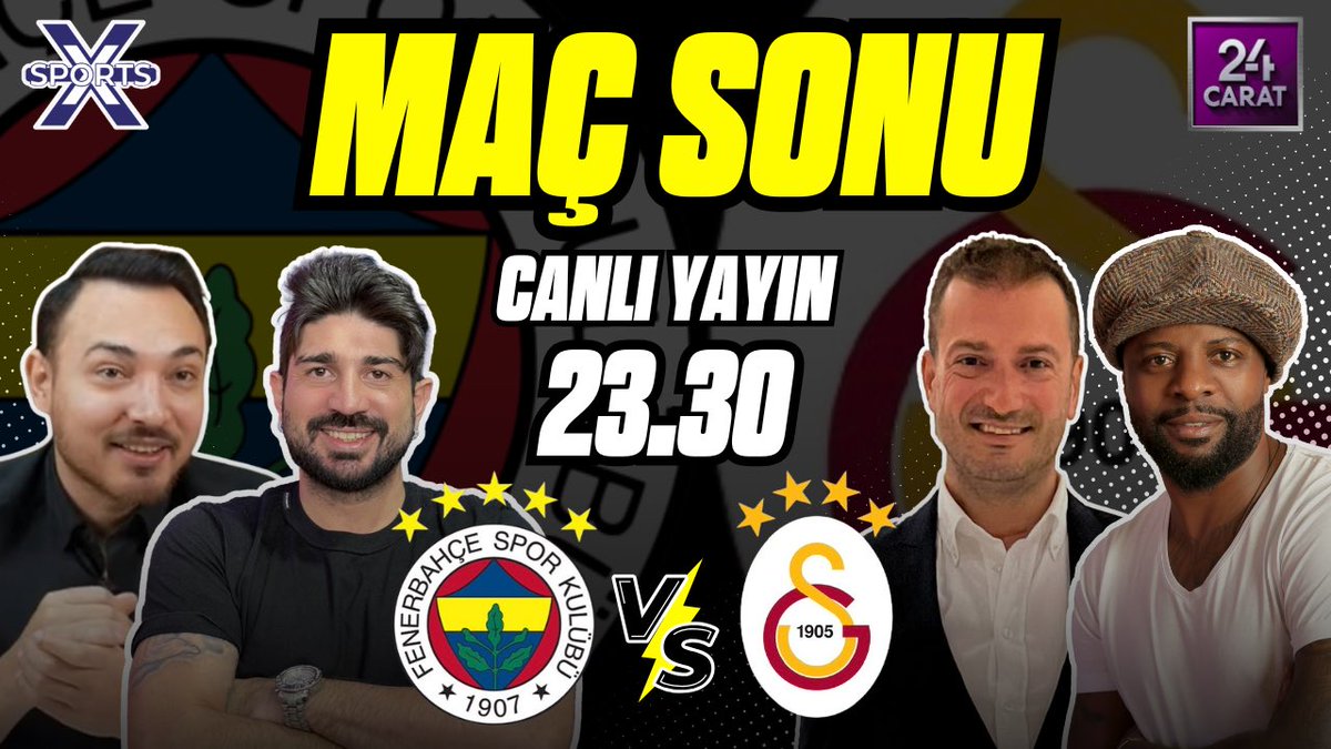 🏟️⚽️ DERBİ MAÇ SONU ÖZEL 🔥

🗣️ Fenerbahçe - Galatasaray derbisinin hemen ardından Tâlha Arslan, Can Arat, Pascal Nouma ve Serbay Şenkal; X Sports ve 24Carat Digitale ortak yayınında sizlerle olacak!

📆 2 Nisan Çarşamba (YARIN)
⏰ 23.30’da

🎤 <a href="/TalhaArslan_TV/">Tâlha Arslan</a> <a href="/serbaysenkal/">Serbay Şenkal</a> 
🎙️