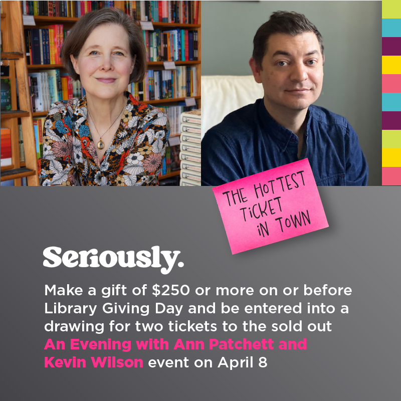 CMLibFoundation's tweet image. Make a gift of $250 or more on or before Library Giving Day and be entered into a drawing for two tickets to An Evening with Ann Patchett and Kevin Wilson on April 8, the sold-out event sponsored by Duke Energy. The drawing will be held on April 2. 
foundation.cmlibrary.org/donate-nxt/