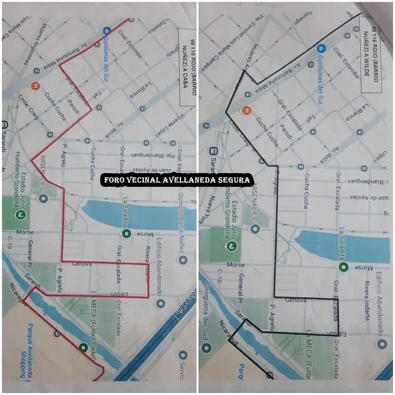 Nuevo recorrido de la línea 98 ramal 116 rojo. Va por la saladita y Barrio Nuñez para cubrir el tramo que dejó la 570 ramal 2.