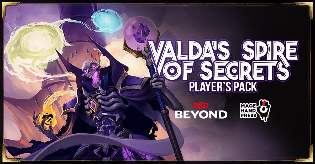 The Valda’s Spire of Secrets: Player Pack is now available on D&amp;D Beyond!

Play as a living teddy bear or a muscle bound “wizard” in this must-have pack of player options.

Link in bio!
.
.
.
.
.
.
#dnd #dnd5e #dungeonsanddragons #wotc #dndbeyond